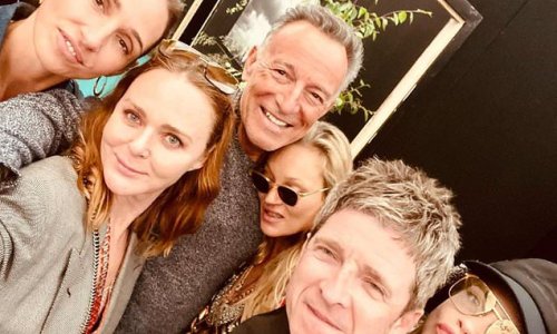 Clean-living Kate Moss appears to be in the party spirit as supermodel hits Glastonbury alongside Bruce Springsteen and Stella McCartney