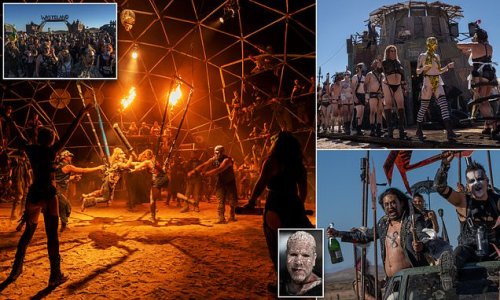 End of the (fury) road! Hundreds of scantily-clad revelers channel Mad Max and party the night away on final evening of Burning Man-style festival called 'Wasteland Weekend' in California's Mojave Desert