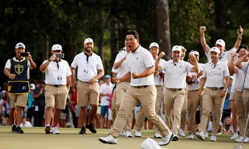 Tom Kim steals the show with his emotion and big putts on the penultimate day of the Presidents Cup as the International team puts together a big rally to trail 11-7 with 12 singles matches left to play