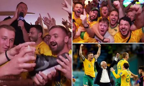 Wild Socceroo fans throw beer on a TV reporter and almost crush him in a Doha bar as Aussie underdogs take the World Cup win