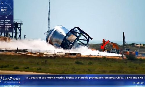 'Robot dog named Zeus' is seen inspecting SpaceX's rocket test site in Texas after a Starship tank exploded during a cryogenic pressure test
