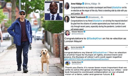 Sadiq Khan walks dog Luna as he retweets congratulations from mayors