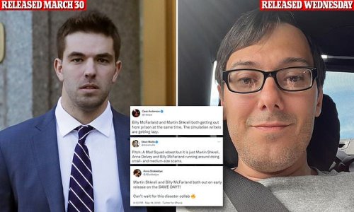 'Can't wait for this disaster collab': Fyre Festival fraudster Billy McFarland is secretly sprung from prison less than four years into six-year sentence - as it emerges on same day his Pharma Bro friend Martin Shkreli is set free