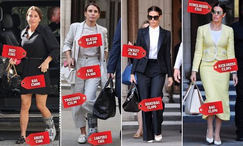 Not QUITE so down to earth, Coleen! Thanks to accessorising her Zara dresses with Chanel bags, Mrs Rooney's High Court look was just as expensive as rival Becky Vardy's £16,000 royal-inspired fashion parade