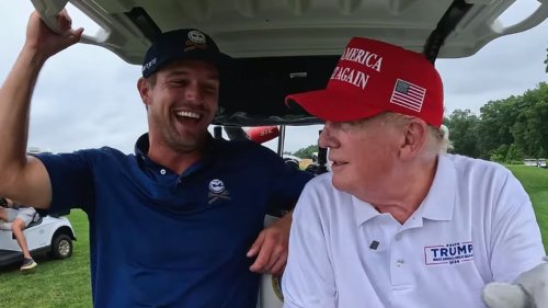 Donald Trump turns DJ as he blasts unusual song choice from his presidential golf cart and reveals...