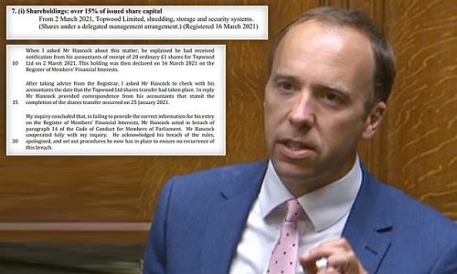 Hancock sorry for late registration of shares in firm with NHS ties