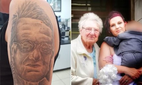 Woman who saved for six months to get a £250 tattoo of her late grandmother is left with 'awful' inking that looks more like Rod Stewart