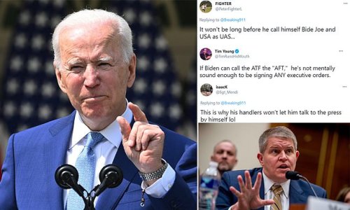 Joe Biden stumbles over the script of his speech on gun control and TWICE refers to the Bureau of Alcohol, Tobacco, Firearms and Explosives as 'AFT' instead of the ATF