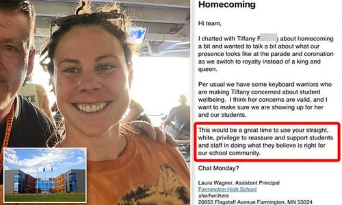 Students walk out in protest over woke assistant principal who told staff to use their 'straight, white privilege' to back new gender-neutral homecoming royalty - after prom king and queen titles were axed