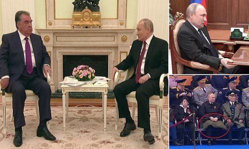New footage of Putin bizarrely twisting his foot - which even causes Tajikistan president to stare at the odd movement - adds further weight to rumours about Vladimir's health