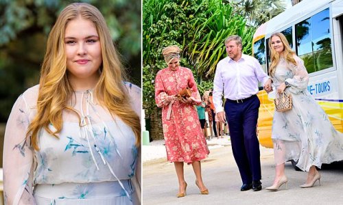 Queen Máxima and King Willem-Alexander of the Netherlands are joined by their daughter Princess Catharina-Amalia, 19, as they visit the Dutch Caribbean Islands