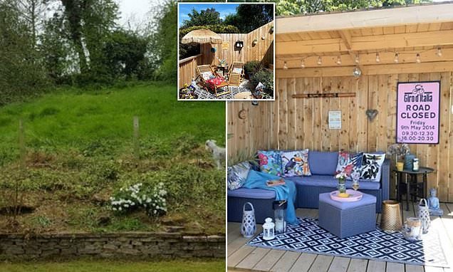 Costa del patio! Creative homeowner transforms her garden into a beach-inspired retreat complete with a stunning covered lounge and a BBQ zone
