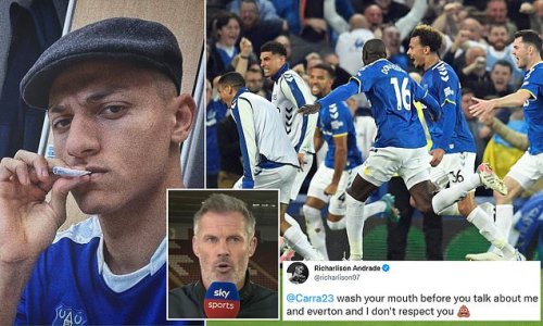 'Wash your mouth before you talk about me and Everton': Toffees' hero Richarlison launches 1.37am Twitter blast at Jamie Carragher, who he has 'no respect' for, after Liverpool legend's comments on his play-acting