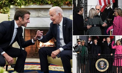 Joe and Jill embrace French President and wife Brigitte as the two leaders go head-to-head over 'super aggressive' US climate subsidies that will 'kill jobs' and could 'fragment the West'