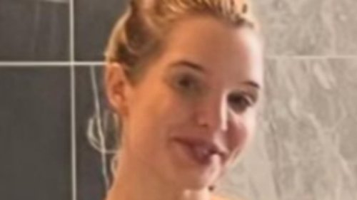 Helen Flanagan shows off her incredible figure in a plunging brown patterned bikini as she enjoys a...