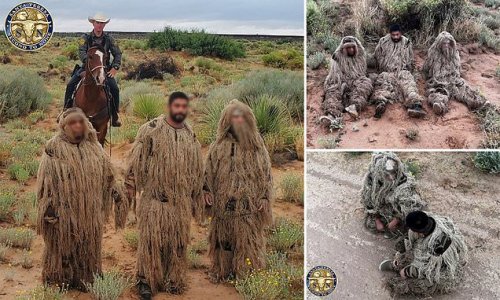 That's one way to sneak in! Customs and Border Patrol shares photos of three illegal immigrants who crossed border from Mexico into New Mexico wearing camouflage GHILLIE SUITS