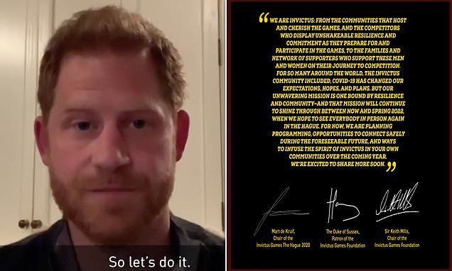 Prince Harry pays tribute to 'key workers on the front line' in emotional video announcing that 2020 Invictus Games will be pushed back AGAIN until 2022 due to the coronavirus pandemic