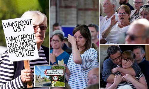 Tearful villagers tell Home Office officials they have 'no choice' but to protest over planned centre for 1,500 migrants at heated public meeting
