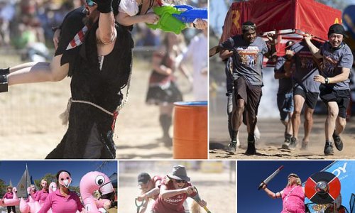 Colourful crowds gather for crazy antics at the Henley-On-Todd Regatta in Alice Springs