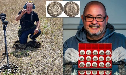 Detectorists rake it in as hoard of more than 150 Roman coins dating back to 340 AD sells for £100,000 at auction - more than twice the expected price