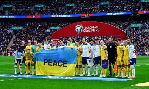Ukraine fans sing song mocking Russian dictator Vladimir Putin and launch dozens of paper planes on to Wembley pitch printed with the lyrics