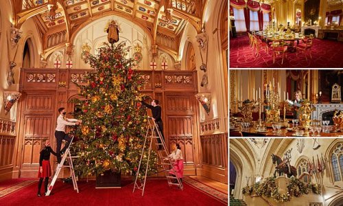 A Windsor wonderland! Castle where the Queen is spending Christmas is decorated with garlands, lights and a 20ft tree before the festive display opens to the public