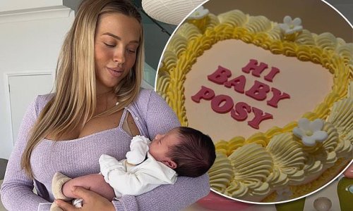 Tammy Hembrow shows off the sweet cake she got to welcome baby daughter Posy home - after flaunting her incredible post-baby body just days after giving birth