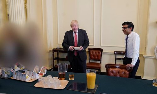 Party photos casts doubt over Boris Johnson and Rishi Sunak fines as they are shown 'having a snack while doing their best for the country', Tory MP says
