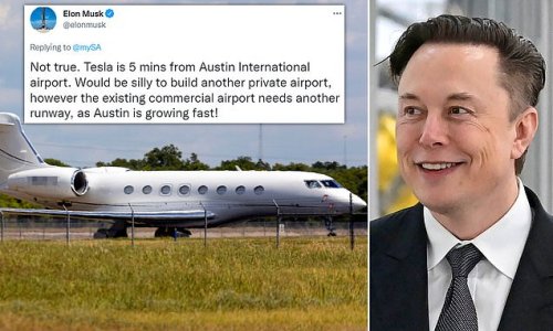 'Not true': Tesla CEO Elon Musk says it would be SILLY to build a private airport in Austin for himself and top execs - but does suggest the existing airport needs another runway