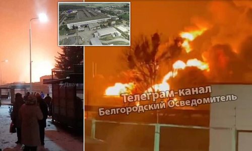 Russia blames Ukraine as flames shoot 170ft into the air after strike on factory building Putin's bridge linking Russia to Crimea