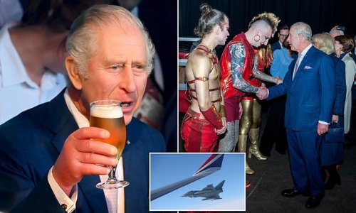 Cheers for the welcome! King Charles raises a glass to toast historic German state visit as it ends with drinks - and Eurovision glam-rockers