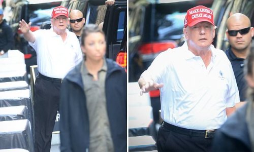 PICTURE EXCLUSIVE: Donald Trump steps out of his New York City Trump Tower for a Sunday afternoon round of golf