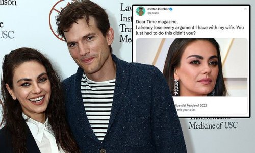 Ashton Kutcher pokes fun at himself after Mila Kunis is named on Time's 100 Most Influential People list: 'I already lose every argument I have with my wife'