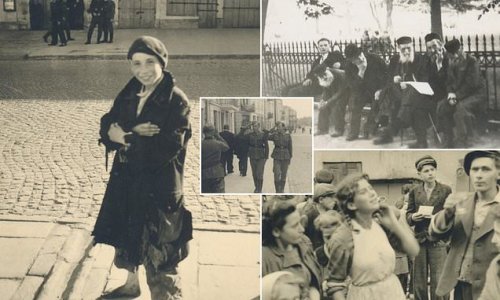 Smiling barefoot amidst the terror: Photos taken by German soldier of Polish town's Jewish population before 30,000 were sent to their deaths in Nazi death camps emerge after being stashed for decades in shoebox