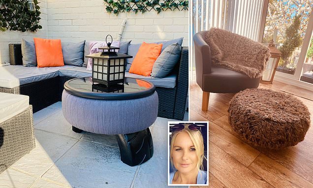 Crafty mother creates bespoke coffee tables and pouffes by wrapping old TYRES in string