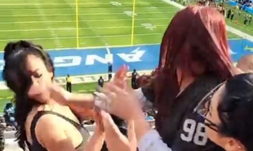 NFL fan violence erupts again as two more Raiders-Chargers fights are caught on camera… just a day after first video emerged of man being thrown down stairs