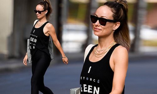 Olivia Wilde looks fit in a Beyonce tank top as she adds skintight leggings that highlight her toned legs after a workout in Los Angeles