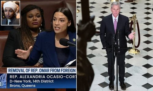 The Squad melts down over Omar's committee exit: Cori Bush calls it 'white supremacy', AOC says it's 'targeting women of color' and Rashida Tlaib starts crying