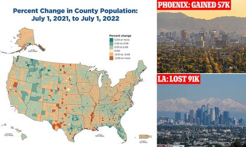 Immigration into biggest US counties TRIPLED last year from pandemic lows - but many continued to shrink as residents fled to the suburbs and birth rates remain low nationwide