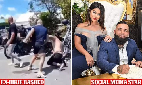 Brutal moment ex-bikie boss turned influencer Moudi Tajjour is bashed and stomped on by heavily tattooed gang of attackers in a Bunnings carpark - as he vows to take revenge
