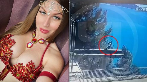 Shocking footage reveals the horrific moment beautician, 39, falls 170ft to her death from clifftop...