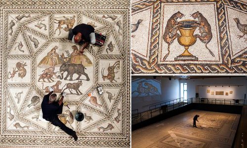 Stunning Roman mosaic featuring wild animals and marine scenes returns to Israel after worldwide tour
