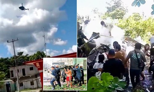 Frightening video shows the moment a helicopter starts spinning frantically in mid-air just seconds before crashing and killing three Mexican soldiers
