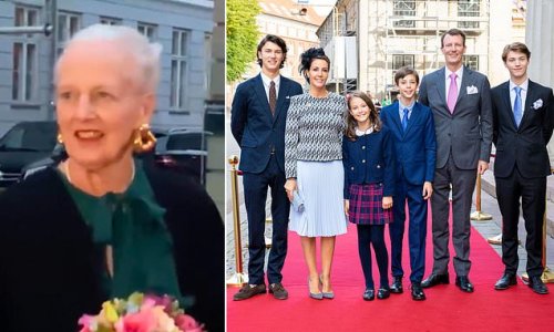 Queen Margrethe of Denmark, 82, insists stripping four of her grandchildren of their royal titles will be 'good for them in the future' as she is seen for the first time since dramatic announcement