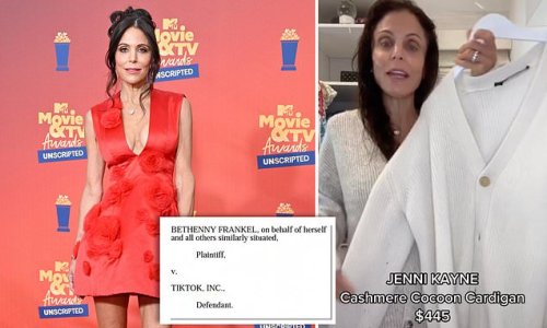 Bethenny Frankel sues TikTok for failing to crack down on scam videos that showed her promoting knock-off designer cardigan and says social media giant the 'Wild West' of advertising
