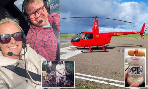 Devoted son, 73, flies 3,000 miles around the UK in a helicopter to scatter his mother's ashes - which he kept in an empty jar of peanut butter - so she could 'see new places on her final journey'