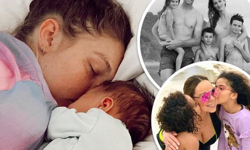 Gigi Hadid Tom Brady and Mariah Carey in celebrating Mother's Day