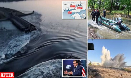 America 'believes RUSSIA was behind destruction of Ukraine dam': Sources claim officials have intel proving Putin's forces caused catastrophe but Washington says they can't say it 'conclusively' yet - as aerial footage shows entire towns inundated