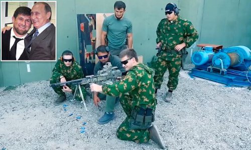 Putin's Chechen warlord stooge claims he is sending his three sons, 14, 15 and 16 to fight in Ukraine as he posts video of them 'showing their skills' with machine guns and tanks