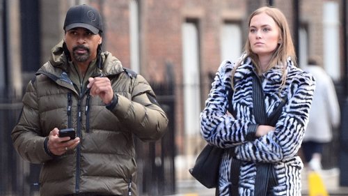 David Haye and his model girlfriend Sian Osbourne look tense as they step out together for a dinner...